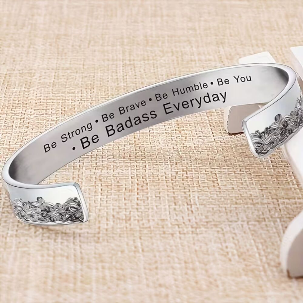 Inspirational Stainless Steel Cuff Bracelet Adjustable Gift Be Strong Be You